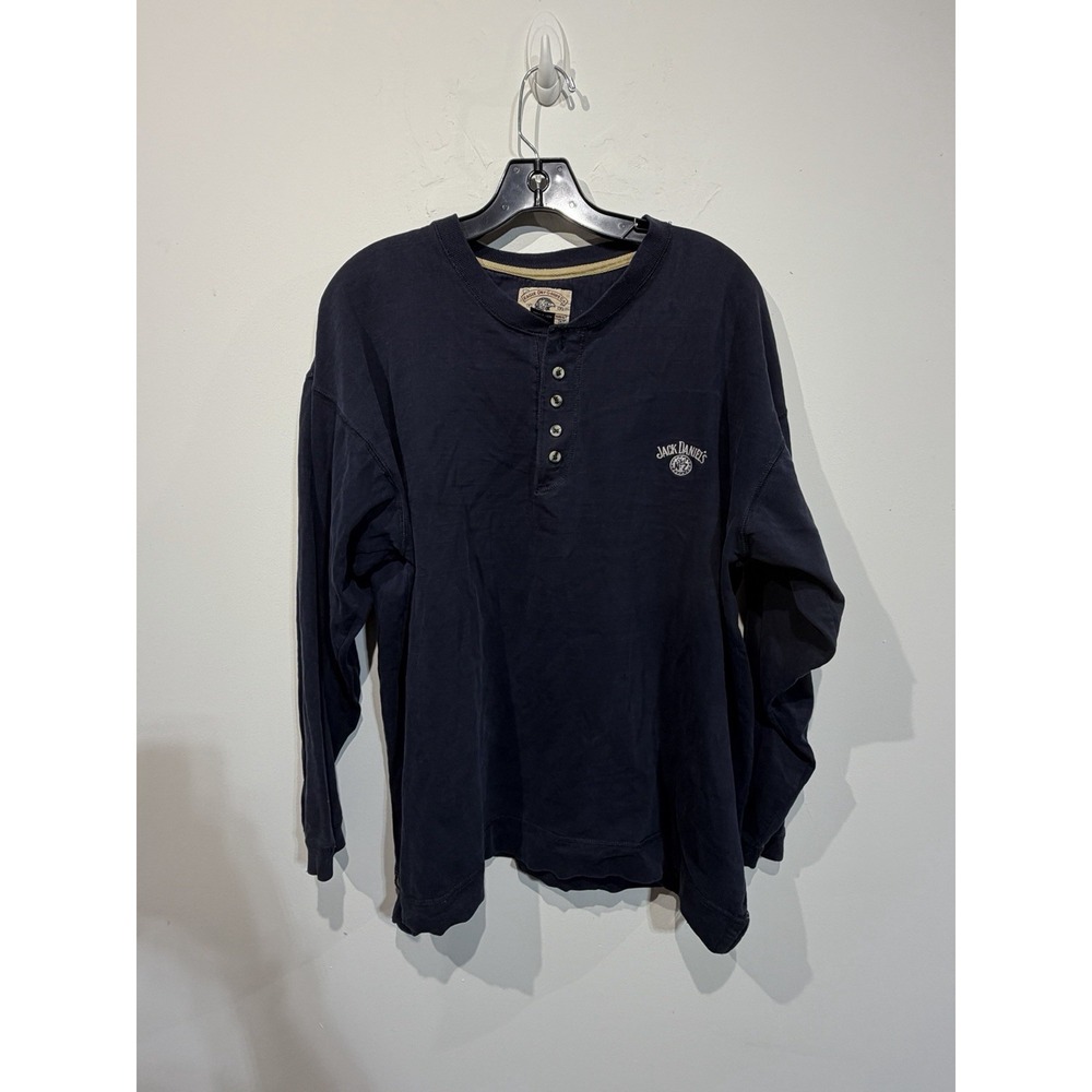 Vintage Jack Daniels Henley 4 Button Long Sleeve Shirt Black Embroidered Sz XL